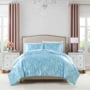 Paris Hilton Cordelia Satin Blue 3-Piece King Comforter Set